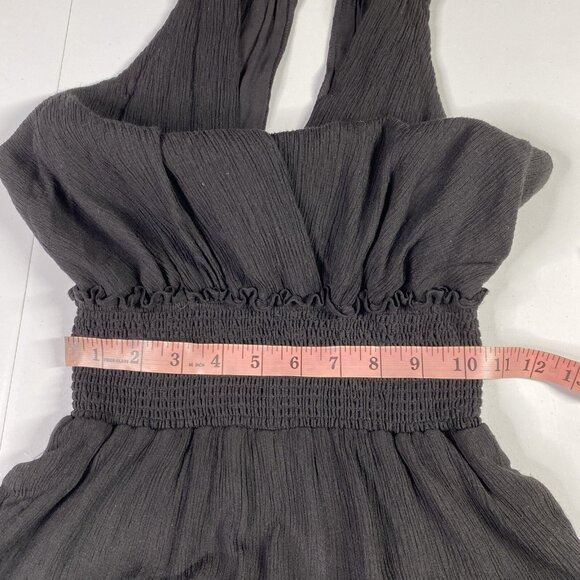 By Anthropologie Jumpsuit Womens XS Black Wide Leg Smocked Halter Keyhole V-Neck - Picture 13 of 16